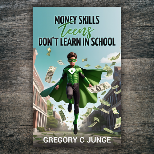 Teen book cover with the title 'Money Skills for Teens Book Cover Design'