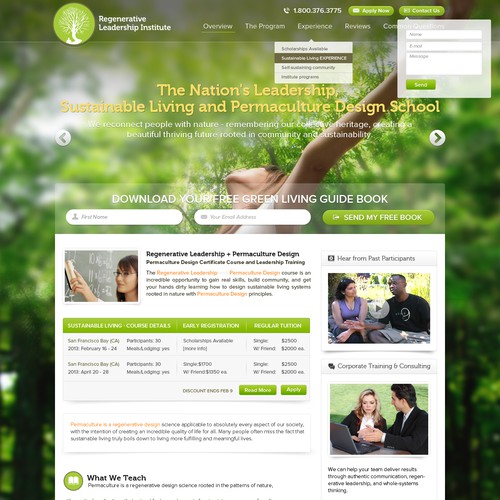 Green website with the title 'Leadership and Sustainability School needs a new website design'