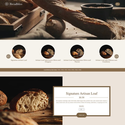 Online store website with the title 'Bread Bliss Bakery'