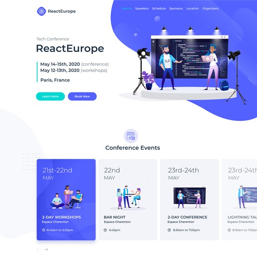 Illustration website with the title 'React Europe Conference'