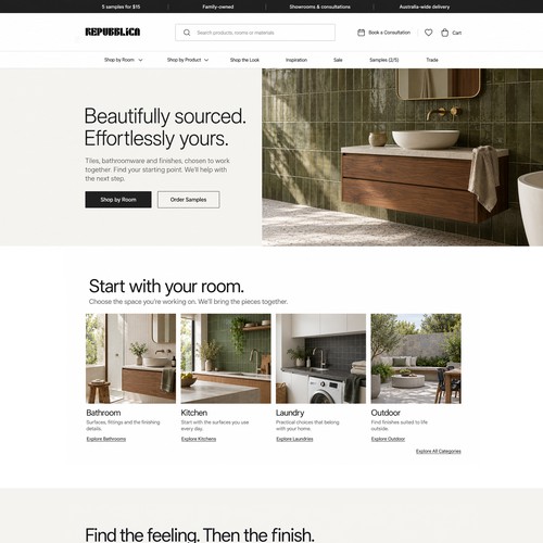 Website with the title 'Repubblica — Premium Tiles & Interiors Website Concept'
