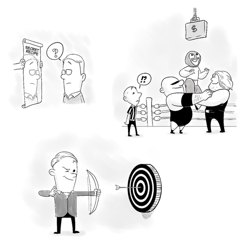 Cartoon artwork with the title 'business book illustration'