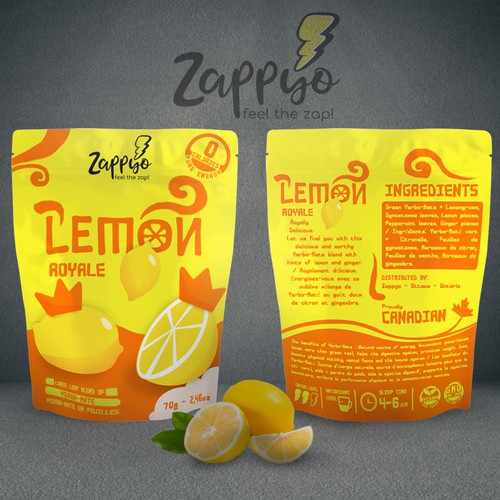 Lemon packaging with the title 'Playful stand up pouch design'