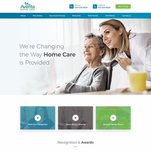 Health website with the title 'Aventa Home care - Healthcare - Senior care'