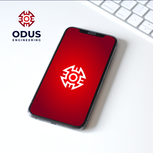Engine design with the title 'ODUS Engineering | Engine | Engineer | Logo'