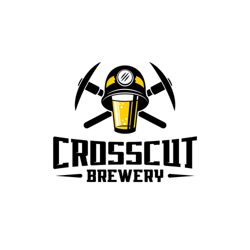 Black and yellow logo with the title 'Crosscut Brewery'