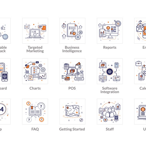 Network design with the title 'Line Art icons'