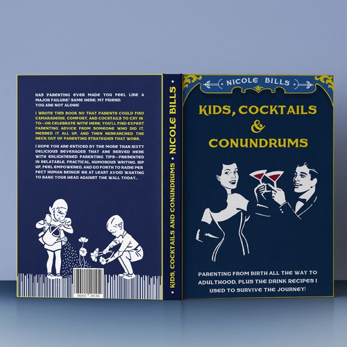 Parenting book cover with the title 'Vintage book cover design about parenting and cocktails '