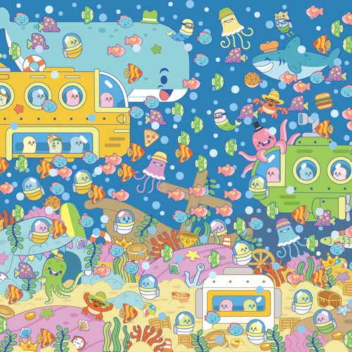 Underwater artwork with the title 'Fun and colorful illustration'