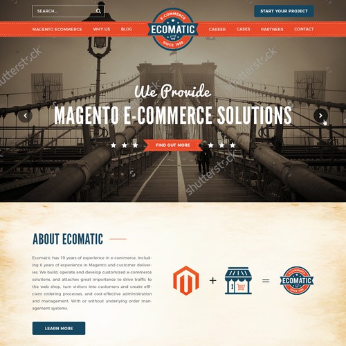 CSS design with the title 'winning web design for Magento ecomerce "Ecomatic"'