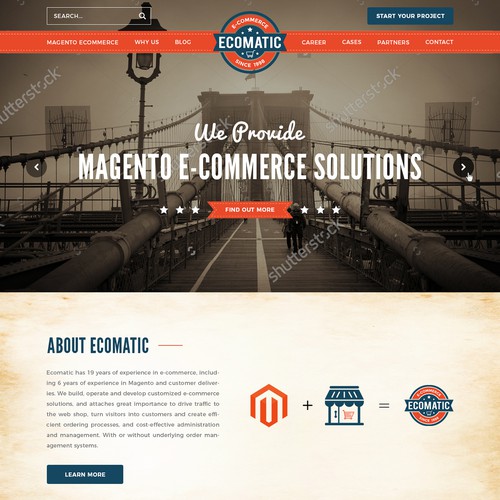 Magento design with the title 'winning web design for Magento ecomerce "Ecomatic"'