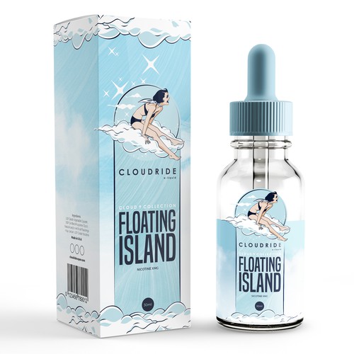 Creative packaging with the title 'Cloudride E-Liquid | Bottle & Box Design'