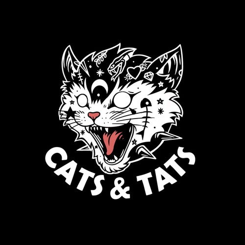 Cat illustration with the title 'cats y tats'