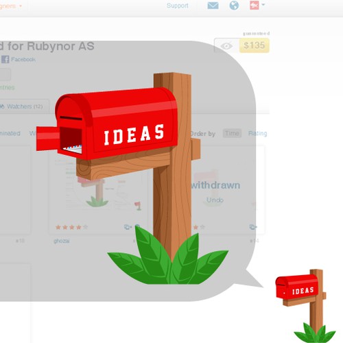 Post design with the title 'New icon or button design wanted for Rubynor AS'