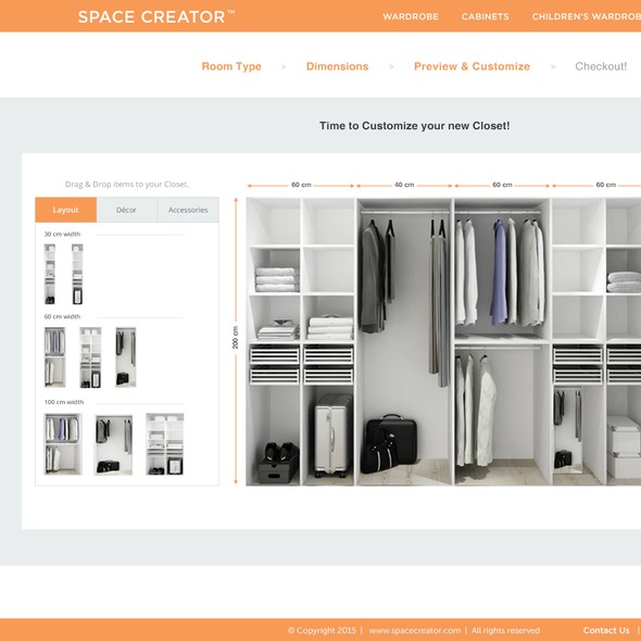 Home furnishing website with the title 'Exclusive Website Design for 'Space Creator'.'