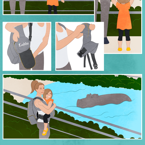 Family artwork with the title 'Diaper bag use scenario'