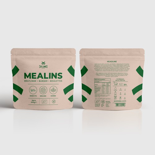 Cricket design with the title 'Packaging design for insect-based burger product'