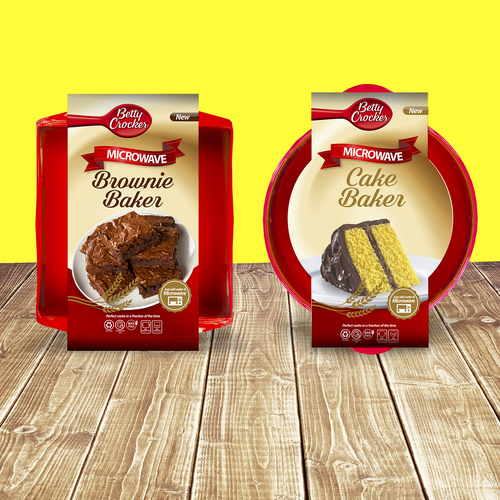 Cake packaging with the title 'Embalagem Cinta para novos produtos da Bethy Crocker'