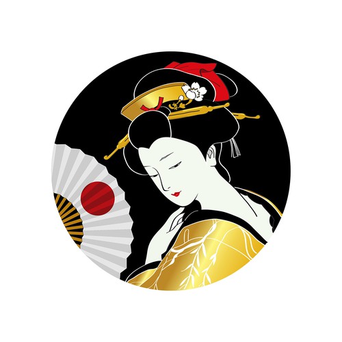 Japanese artwork with the title 'Japanese Geisha Illustration'