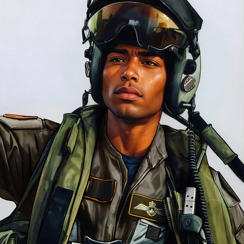 Realistic design with the title 'Illustration of a Military Pilot'