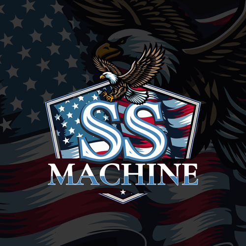 American flag logo with the title 'SS Machine — Vintage American Emblem with Bold Eagle Energy'
