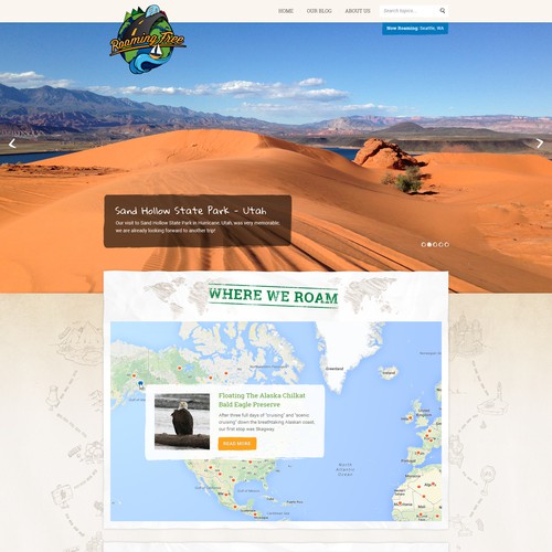 Travel website with the title 'Roaming Free: Web Design'