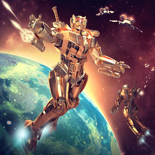 Spaceship design with the title 'Beyond Atlantis  - cover art'