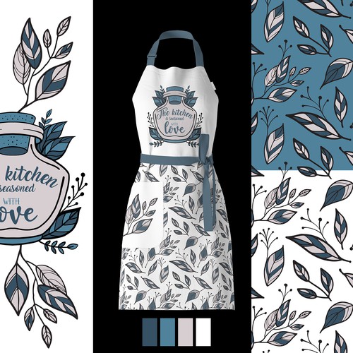 Love illustration with the title 'Kitchen apron design'