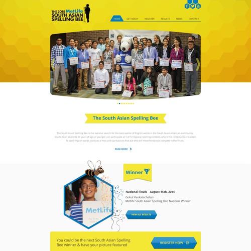 Event website with the title 'Facelift for South Asian Spelling Bee'