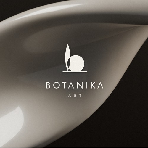 Interior design brand with the title 'BOTANIKA ART Logo – Minimalist Luxury Leaf and Ceramic Vessel Monogram for a Botanical Gallery Brand'