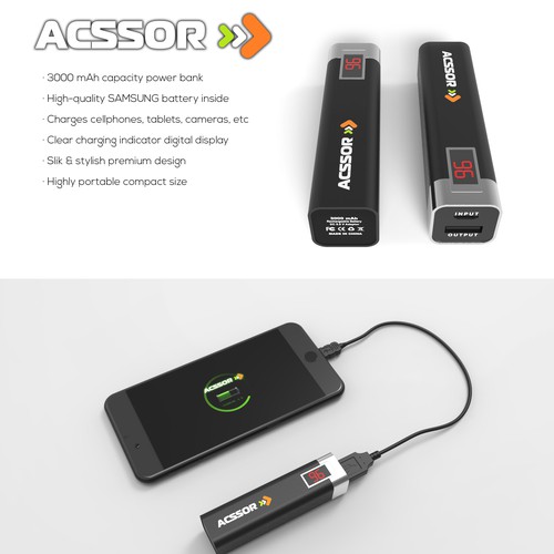 Product design illustration with the title '3D pictures for Power bank's foto'