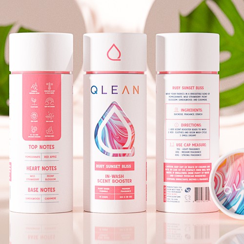 Laundry design with the title 'Qlean Sexy clean popping Scent Boosters'