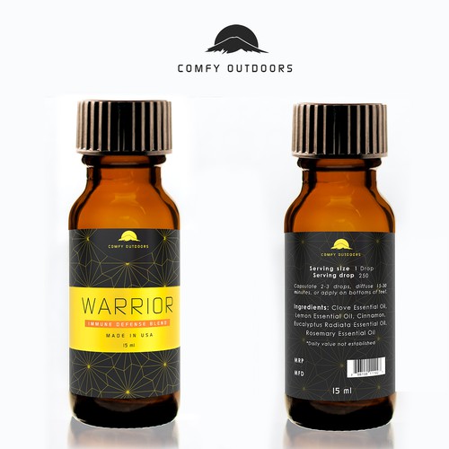 Dietary supplement label with the title 'Comfy Outdoors Warrior'