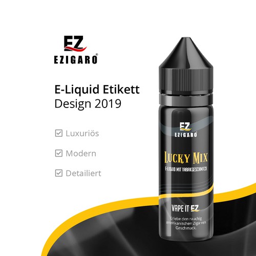 Liquid label with the title 'E-Liquid Design EZIGARO'