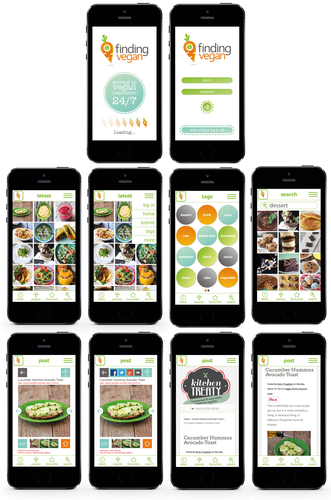 Interactive design with the title 'FindingVegan App Design'