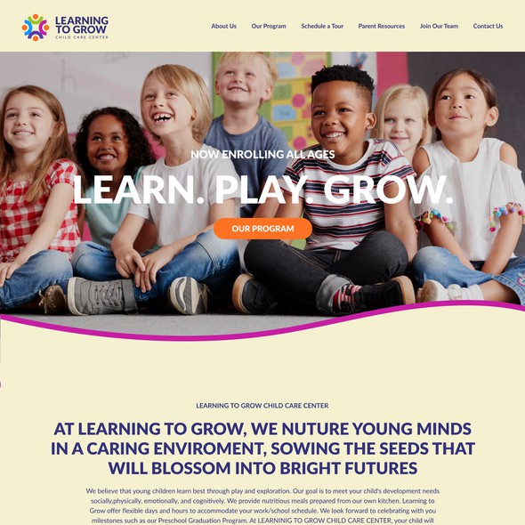 Study design with the title 'Website Redesign for a Play-Based Early Learning Program'