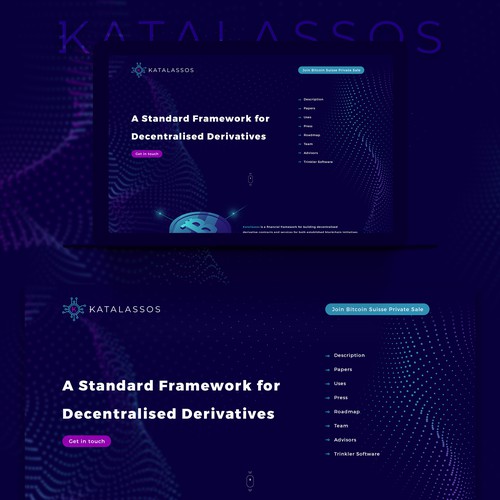 Futuristic website with the title 'Web design concept for blockchain finance platform'