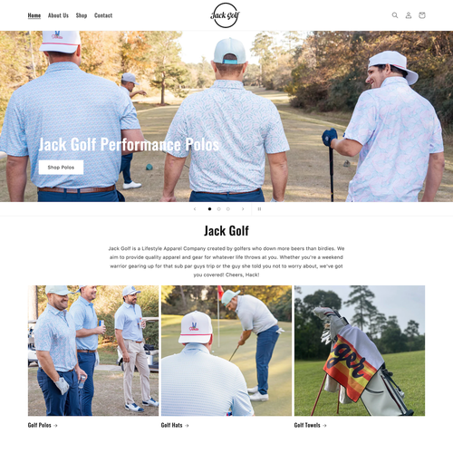 Shopify design with the title 'Jack Golf E-commerce Design'