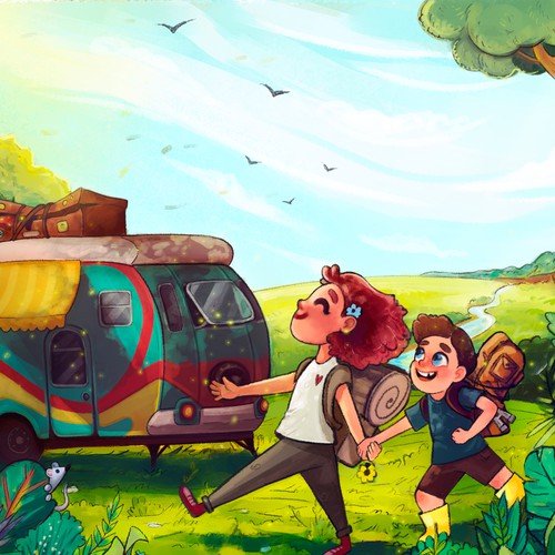 Green artwork with the title 'Illustration for a children book'