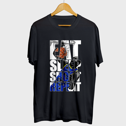 NBA design with the title 'Eat, sleep, shoot, repeat!'