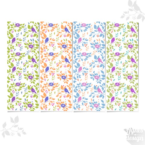 Textile design with the title 'bird and botanical pattern'