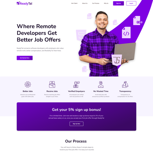 Remote design with the title 'Website Design For A Remote Developer Jobs Platform'