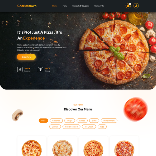 Delivery website with the title 'Pizza restaurant landing page design'
