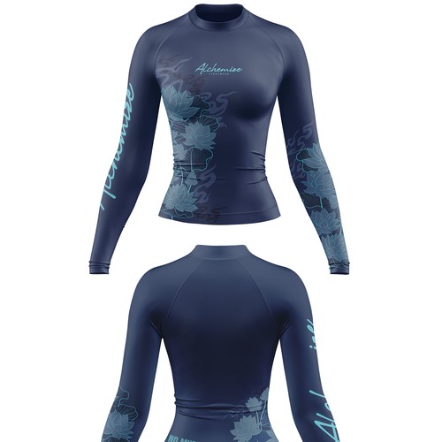 Sublimation design with the title 'lotus women longslevee rash guard'