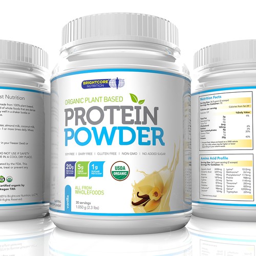 Nutrition label with the title 'Protein Powder Vanilla flavor Label'