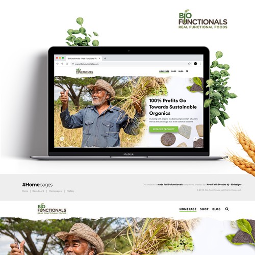 Nature website with the title 'New Rice Bites Snack Product Website Design'