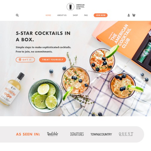 Subscription website with the title 'Modern, Dynamic Web Page Design for a Cocktail Subscription Box'