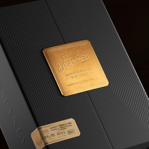 Packaging with the title 'I'LL BE DRAMMED | Single Malt Whisky'