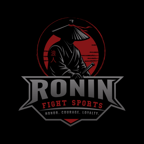 Martial arts logo with the title 'Ronin Fight Sports – Modern Samurai Emblem Logo'