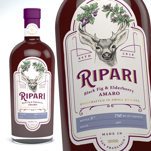 Hand-drawn label with the title 'Ripari Amaro'